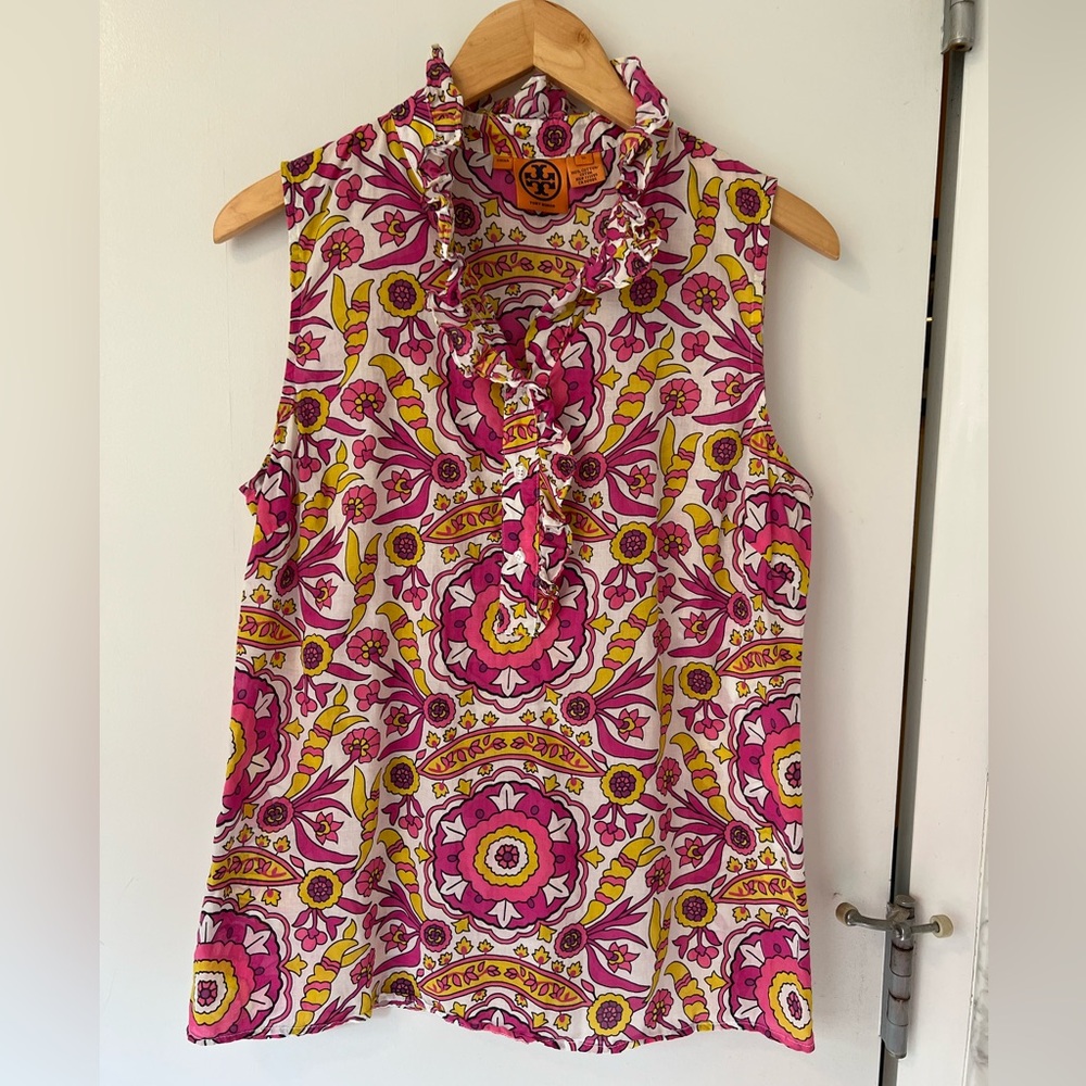 Tory Burch Pink and Yellow Floral Sleeves Blouse - Picture 1 of 6